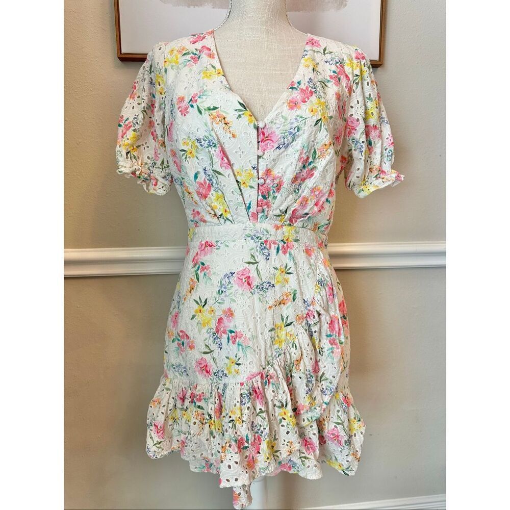 Yumi Kim White Floral Mini Dress with Pink & Yellow Print - Picture 3 of 9